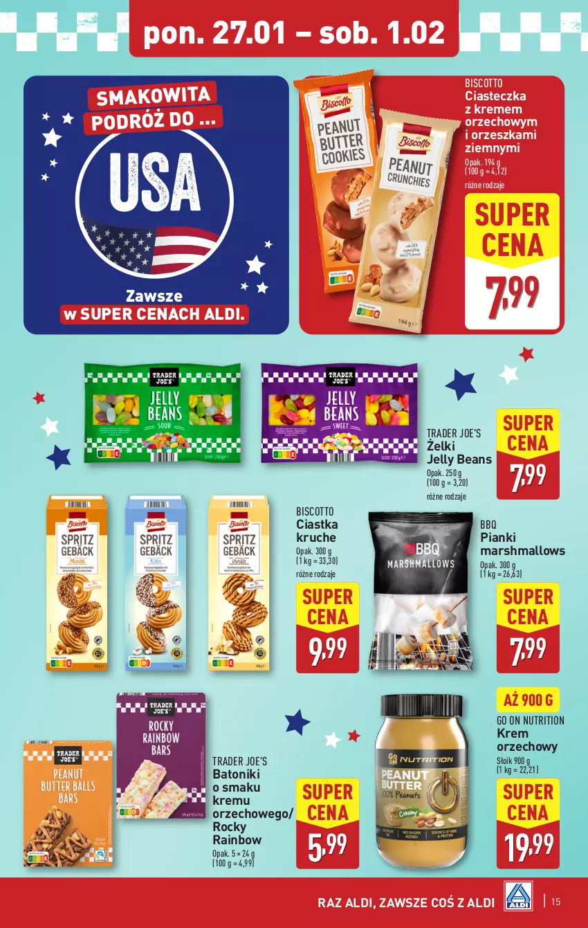 Gazetka promocyjna Aldi - Pełna oferta - ważna 27.01 do 01.02.2025 - strona 15 - produkty: Baton, Ciastka, Jelly beans, Krem orzechowy, Mars, Marshmallows, Smakowita, Tonik