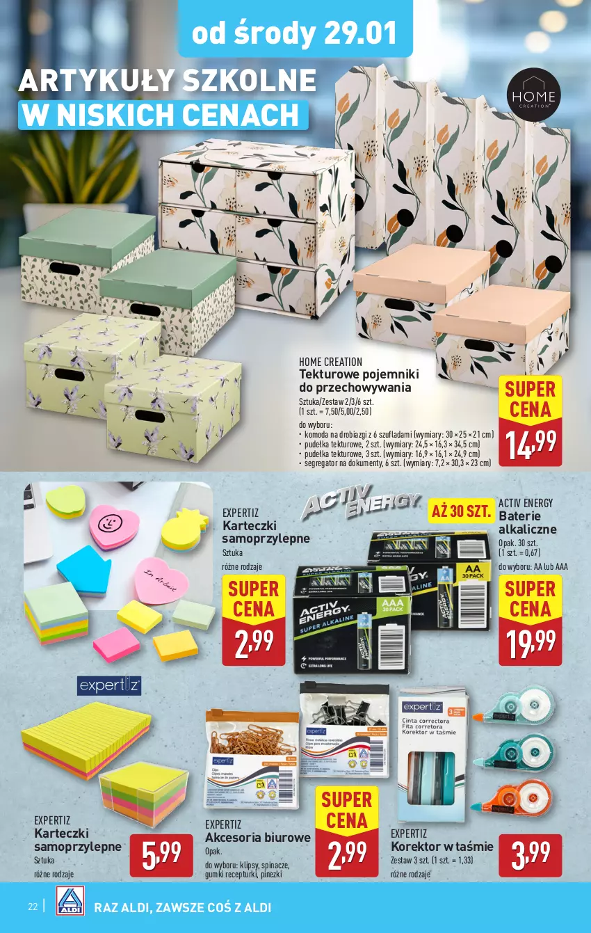 Gazetka promocyjna Aldi - Pełna oferta - ważna 27.01 do 01.02.2025 - strona 22 - produkty: Baterie alkaliczne, Biuro, Karteczki samoprzylepne, Komoda, Moda, Mop, Pojemnik