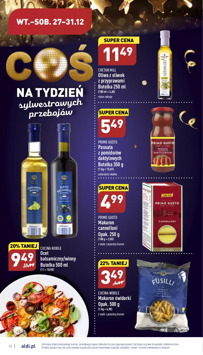 Gazetka promocyjna Aldi - Pełny katalog - ważna 27.12 do 31.12.2022 - strona 12 - produkty: Makaron, Ocet, Ocet balsamiczny, Oliwa z oliwek, Rum