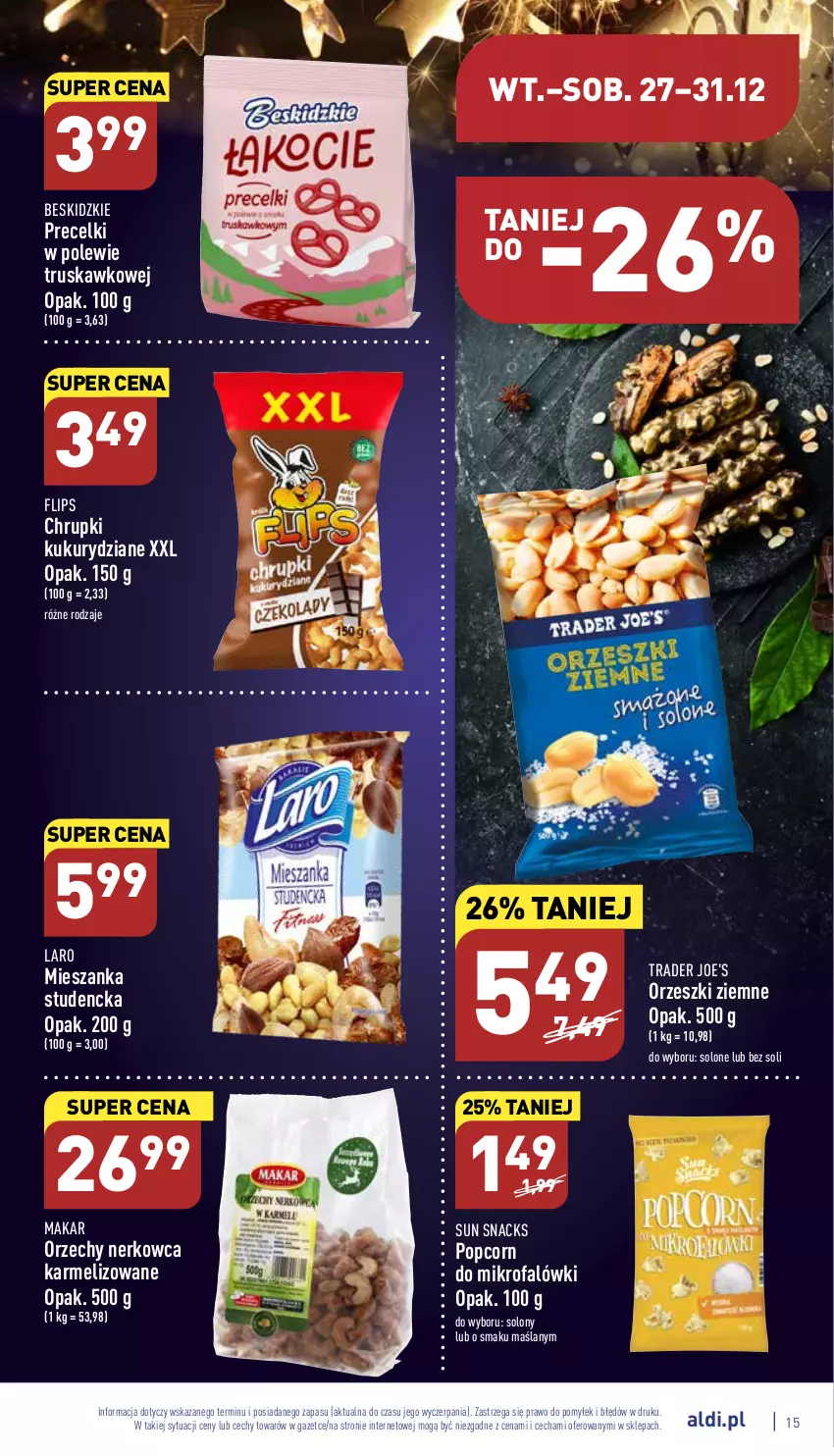 Gazetka promocyjna Aldi - Pełny katalog - ważna 27.12 do 31.12.2022 - strona 15 - produkty: Beskidzki, Chrupki, Fa, Mieszanka studencka, Orzeszki, Orzeszki ziemne, Popcorn, Precelki