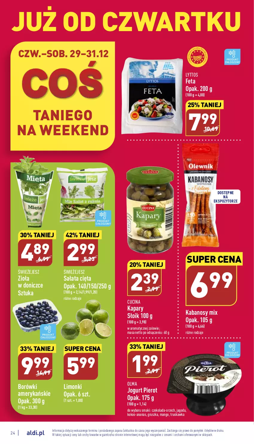 Gazetka promocyjna Aldi - Pełny katalog - ważna 27.12 do 31.12.2022 - strona 24 - produkty: Ananas, Czekolada, Feta, Jogurt, Kabanos, Kapary, Kokos, Mango, Olma, Sałat, Zioła w doniczce