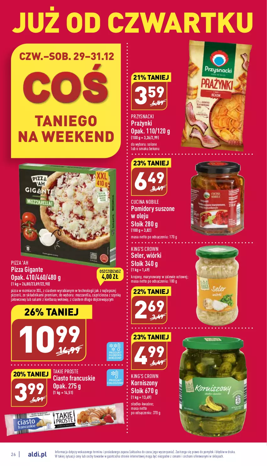 Gazetka promocyjna Aldi - Pełny katalog - ważna 27.12 do 31.12.2022 - strona 26 - produkty: Beko, Ciasto francuskie, Korniszony, Mozzarella, Olej, Pizza, Pomidory, Przysnacki, Salami