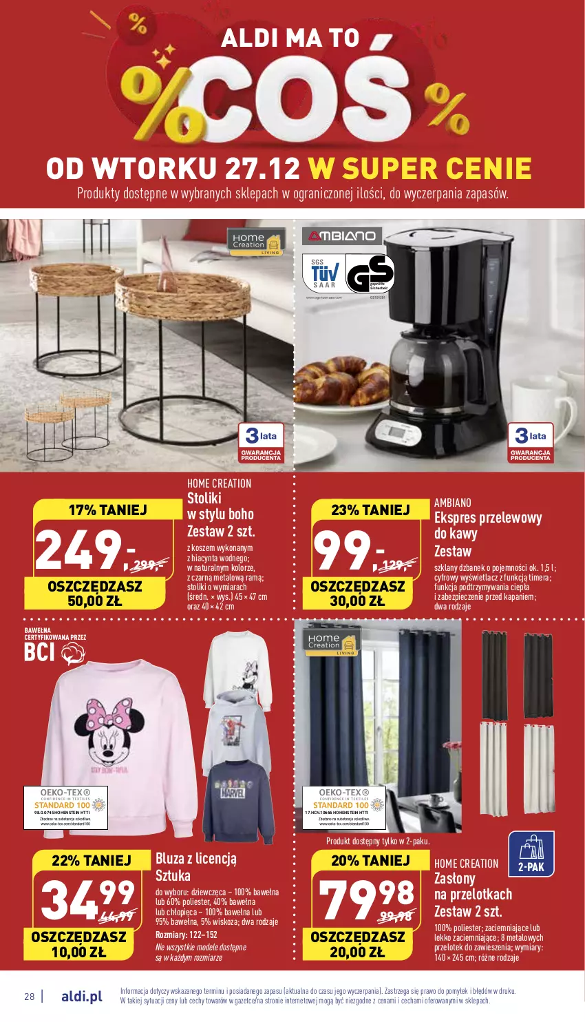 Gazetka promocyjna Aldi - Pełny katalog - ważna 27.12 do 31.12.2022 - strona 28 - produkty: Bluza, Dzbanek, Ekspres przelewowy, Gra, Hiacynt, Kosz, Piec, Stolik, Wełna