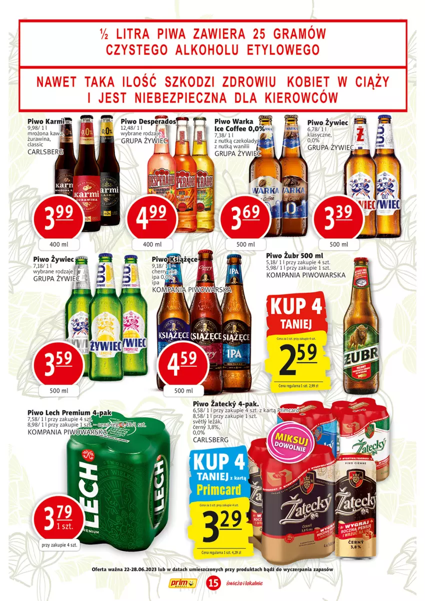 Gazetka promocyjna Prim Market - ważna 22.06 do 28.06.2023 - strona 15 - produkty: Carlsberg, Fa, Lech Premium, Piwo, Warka