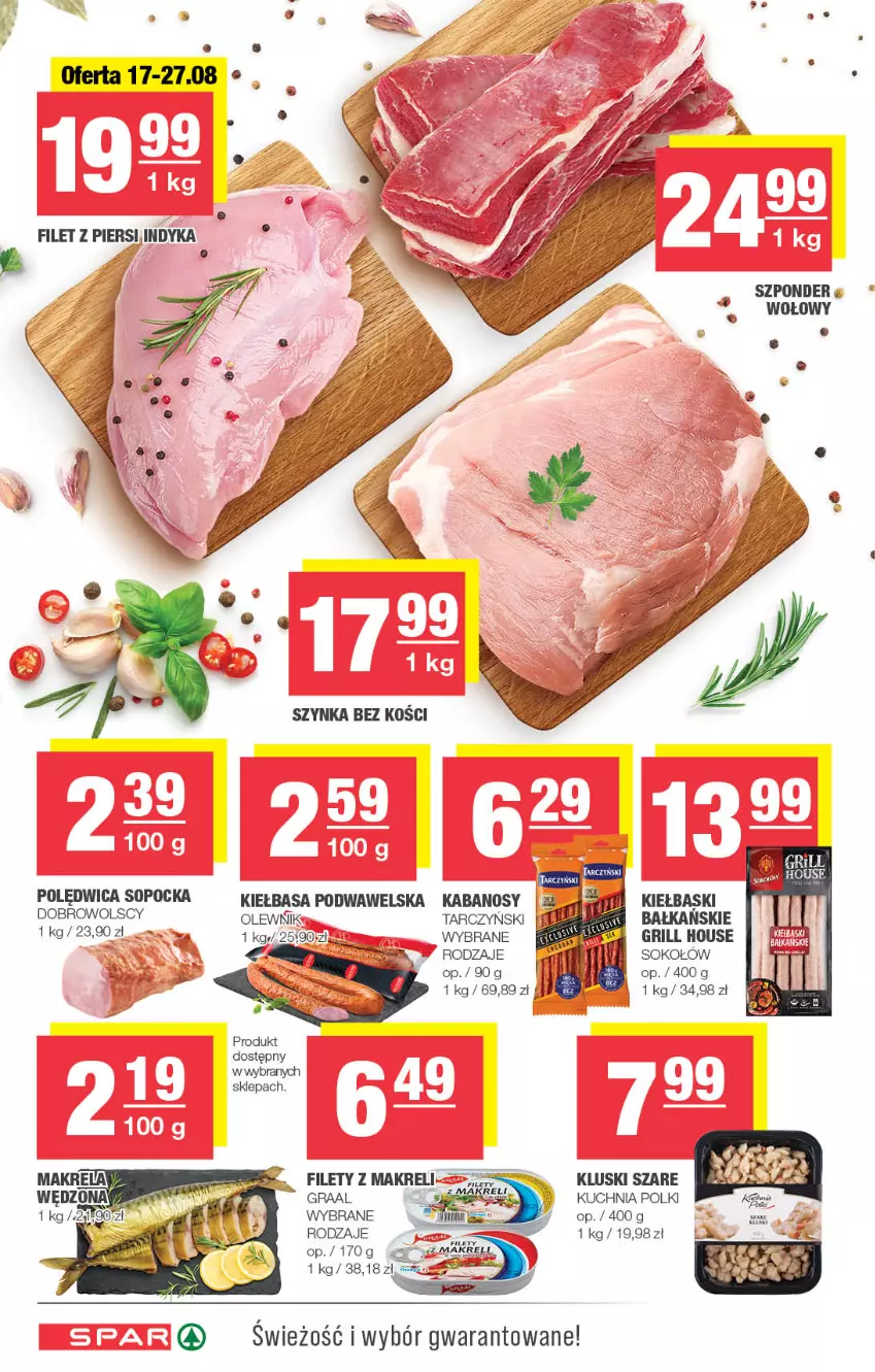 Gazetka promocyjna Spar - Spar - ważna 13.08 do 23.08.2023 - strona 4 - produkty: Gra, Graal, Grill, Kabanos, Kiełbasa, Kiełbasa podwawelska, Kuchnia, Polędwica, Sok, Sokołów, Szynka, Tarczyński, Wawel