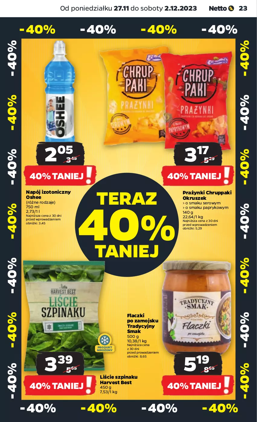 Gazetka promocyjna Netto - Artykuły spożywcze - ważna 27.11 do 02.12.2023 - strona 23 - produkty: Napój, Napój izotoniczny, Oshee, Ser, Szpinak, Tera