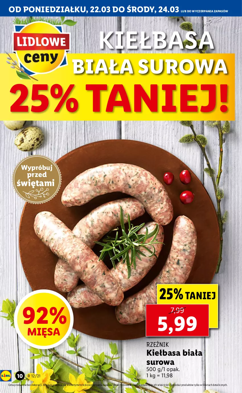 Gazetka promocyjna Lidl - Wielkanoc - ważna 22.03 do 24.03.2021 - strona 10 - produkty: Kiełbasa, Kiełbasa biała