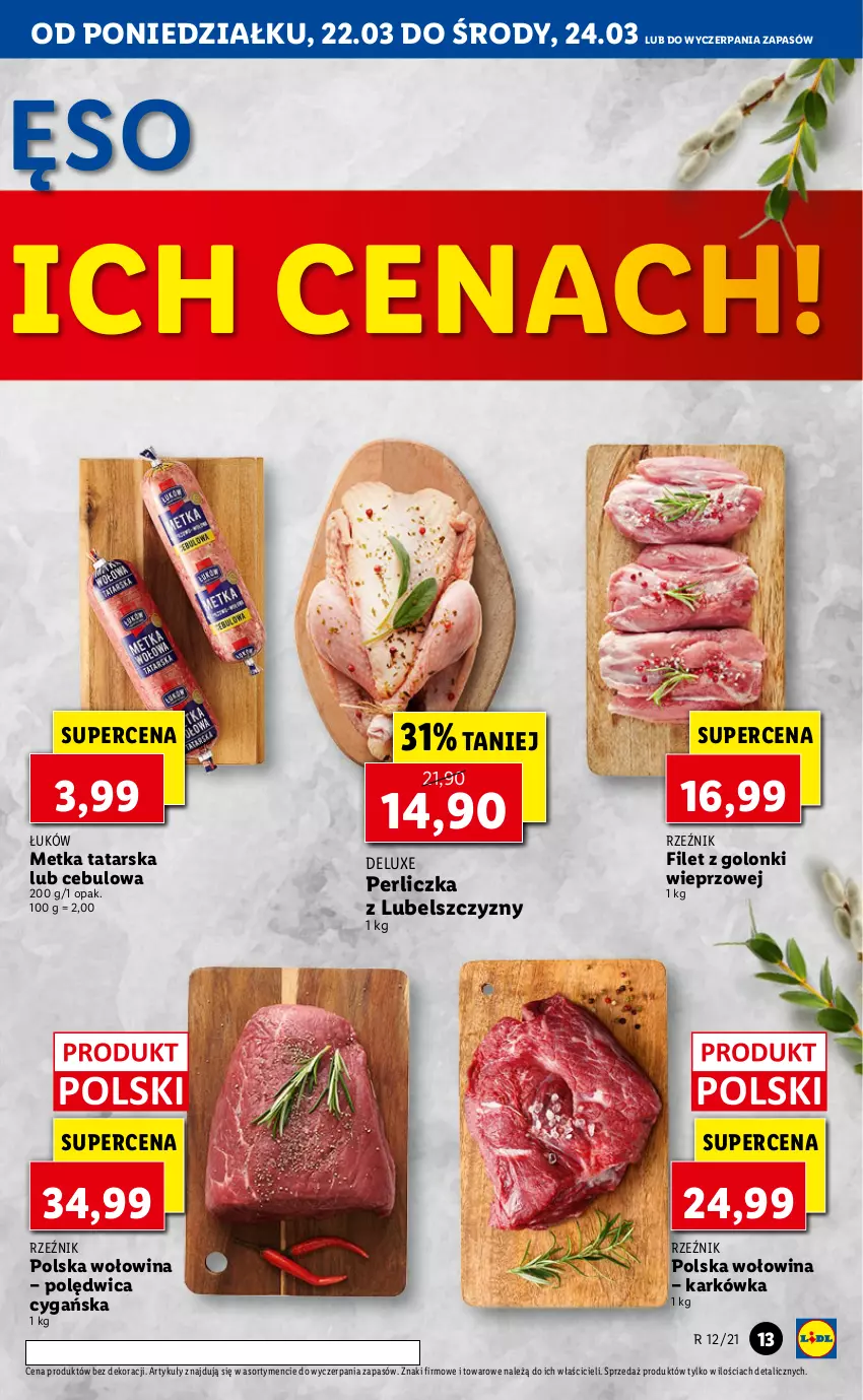 Gazetka promocyjna Lidl - Wielkanoc - ważna 22.03 do 24.03.2021 - strona 13 - produkty: Metka tatarska, Perliczka, Polędwica, Wołowina