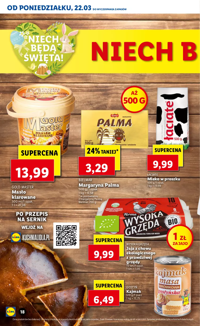 Gazetka promocyjna Lidl - Wielkanoc - ważna 22.03 do 24.03.2021 - strona 18 - produkty: Jaja, Margaryna, Masło, Masło klarowane, Mleko, Mleko w proszku, Palma, Por, Ser, Sok