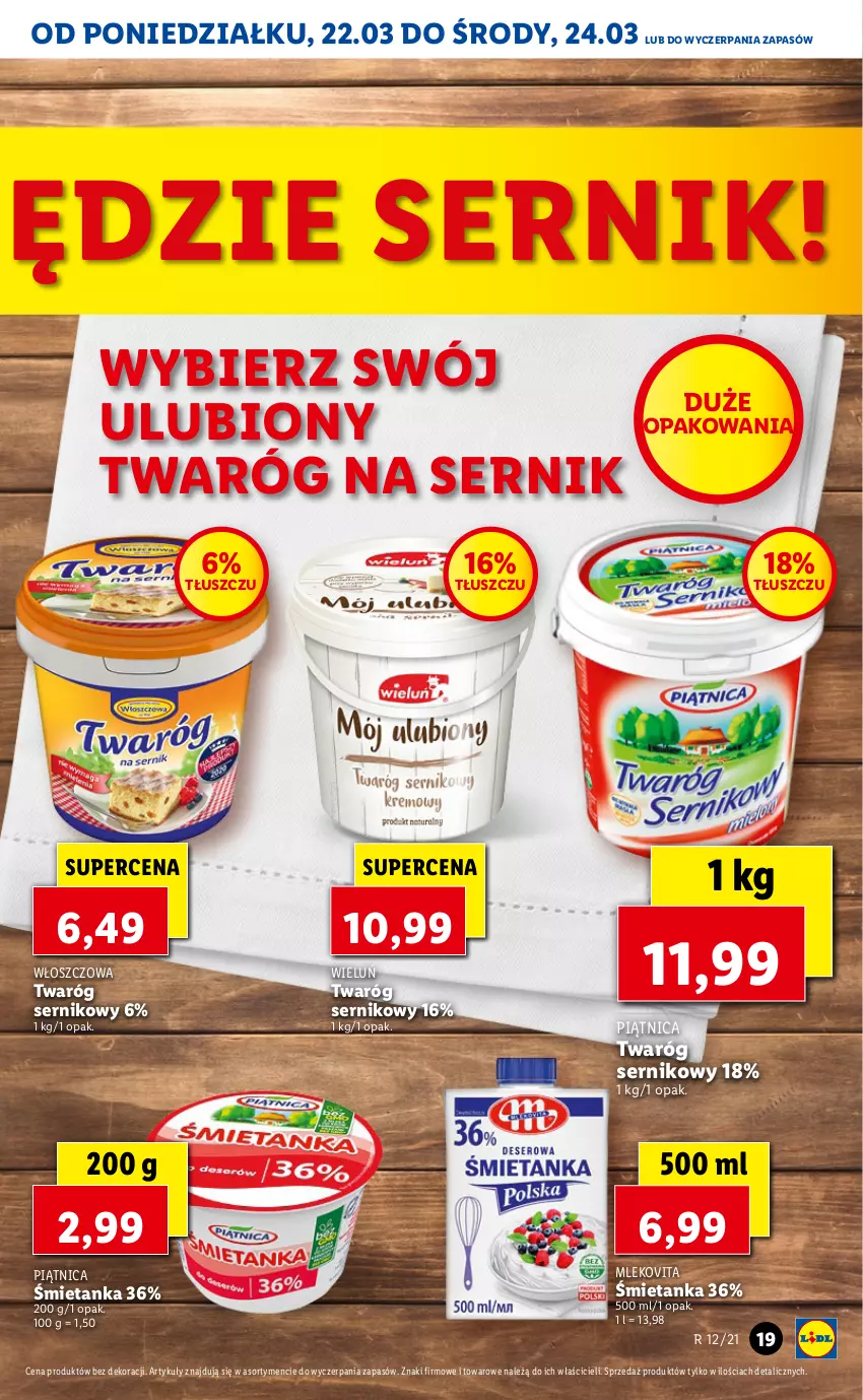 Gazetka promocyjna Lidl - Wielkanoc - ważna 22.03 do 24.03.2021 - strona 19 - produkty: Mleko, Mlekovita, Piątnica, Ser, Twaróg