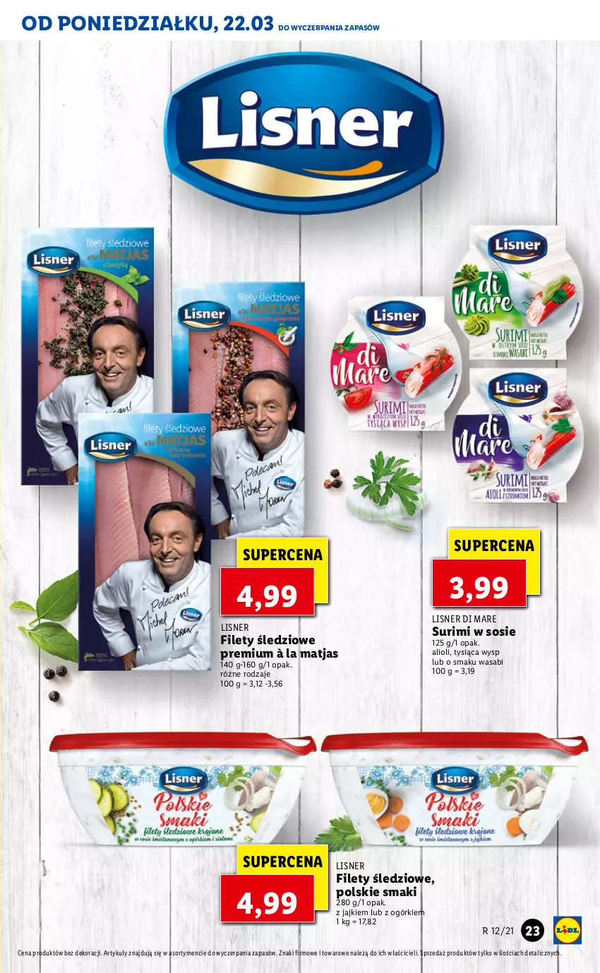 Gazetka promocyjna Lidl - Wielkanoc - ważna 22.03 do 24.03.2021 - strona 23 - produkty: Lisner, Matjas, Sos, Surimi, Wasa