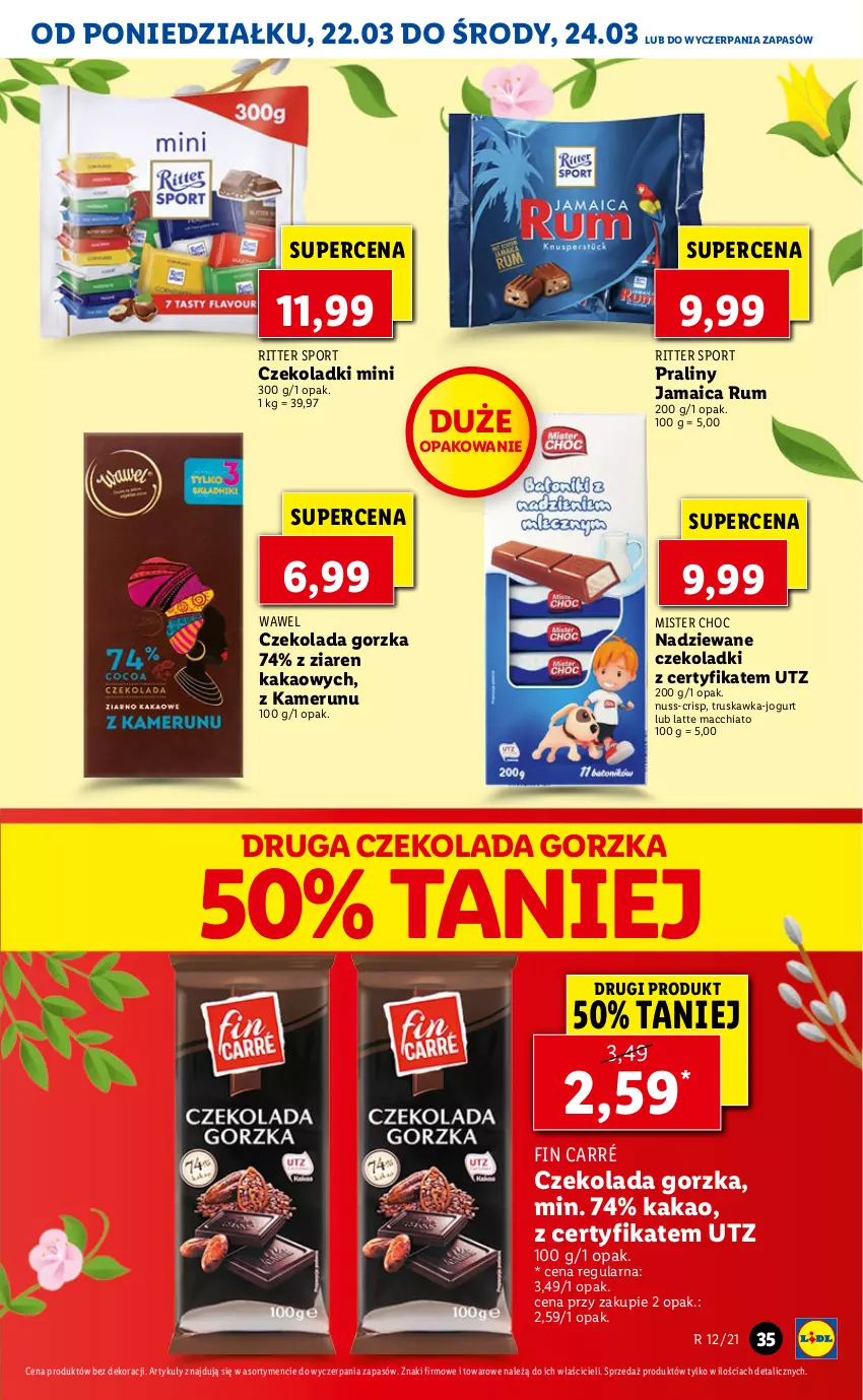 Gazetka promocyjna Lidl - Wielkanoc - ważna 22.03 do 24.03.2021 - strona 35 - produkty: Chia, Czekolada, Czekolada gorzka, Jogurt, Kakao, Por, Praliny, Ritter Sport, Rum, Sport, Wawel