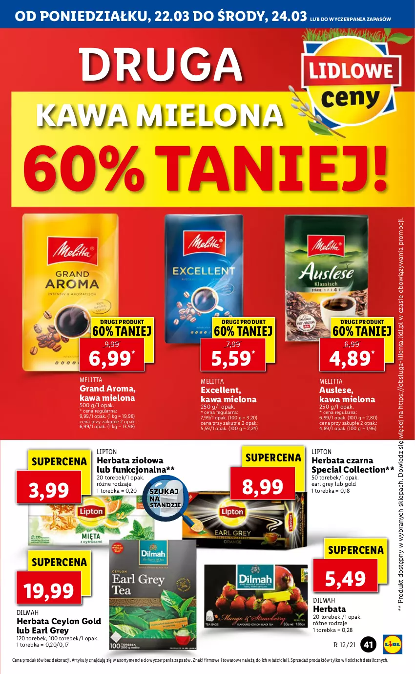 Gazetka promocyjna Lidl - Wielkanoc - ważna 22.03 do 24.03.2021 - strona 41 - produkty: Dilmah, Earl Grey, Gra, Herbata, Herbata czarna, Kawa, Kawa mielona, Lipton, Torebka