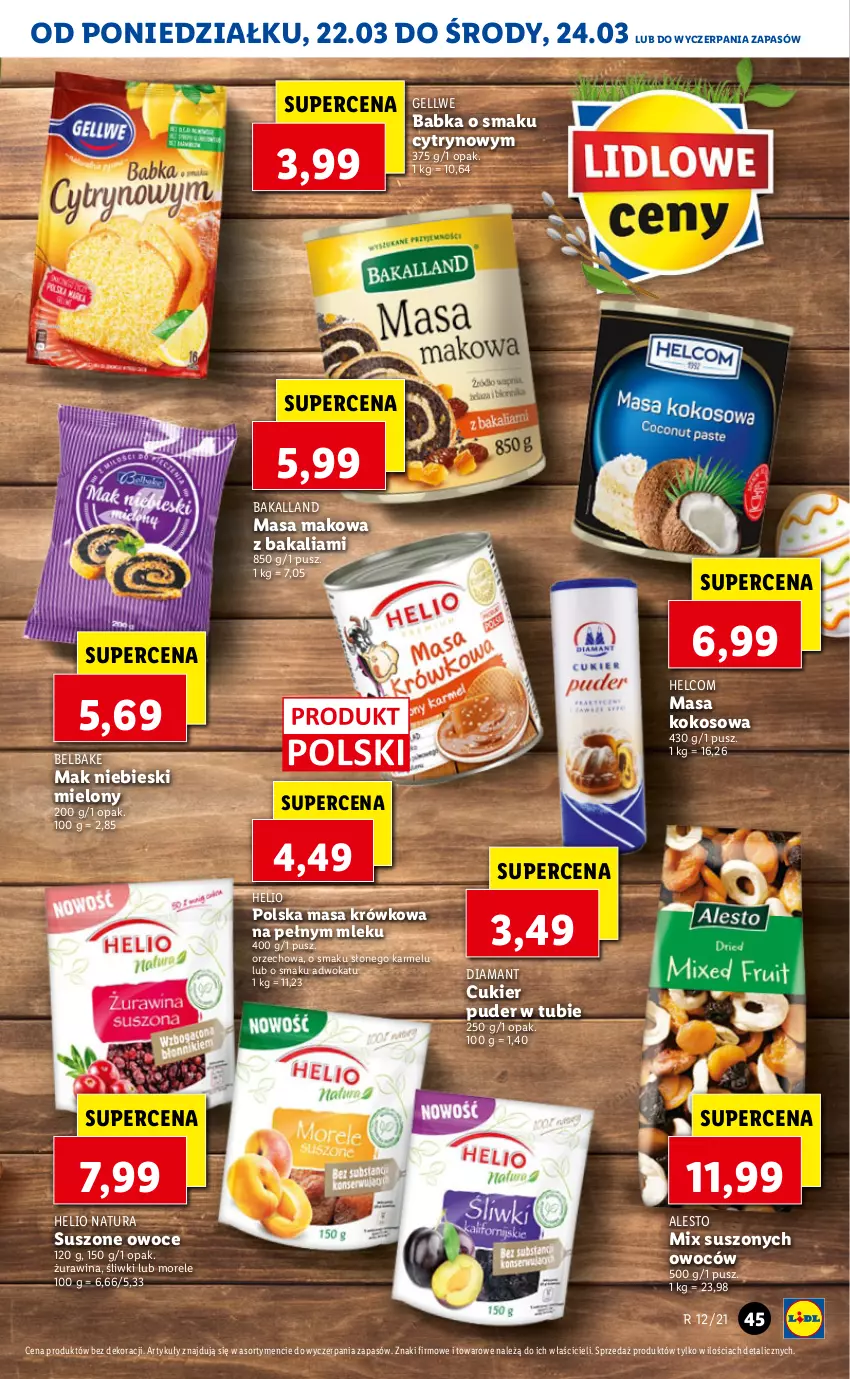 Gazetka promocyjna Lidl - Wielkanoc - ważna 22.03 do 24.03.2021 - strona 45 - produkty: Babka, Bakalland, Cukier, Cukier puder, Diamant, HELCOM, Helio, Kokos, Masa krówkowa, Owoce, Puder