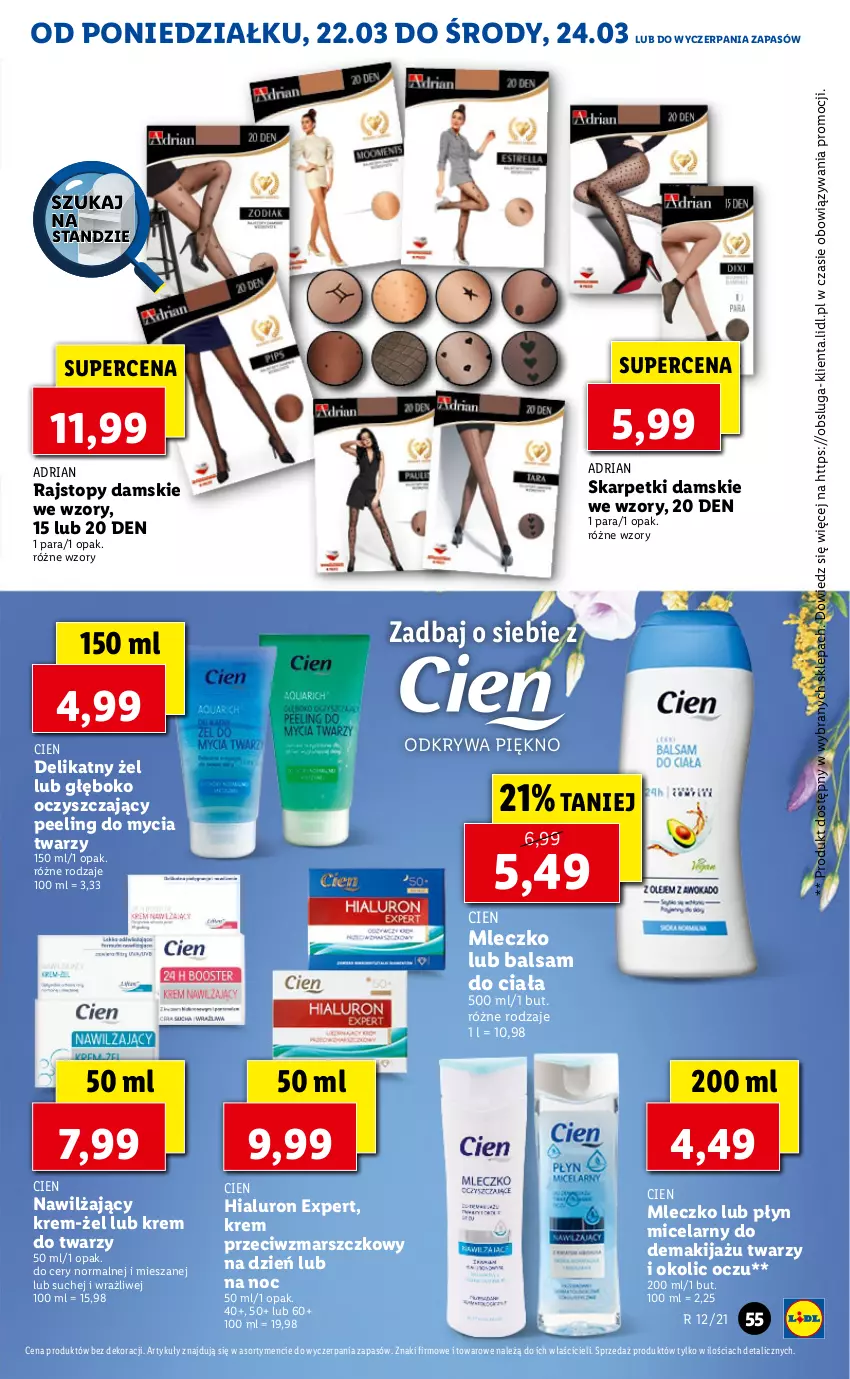 Gazetka promocyjna Lidl - Wielkanoc - ważna 22.03 do 24.03.2021 - strona 55 - produkty: Karp, Krem do twarzy, Krem przeciwzmarszczkowy, Makijaż, Mars, Mleczko, Peeling, Płyn micelarny, Rajstopy, Skarpetki, Top