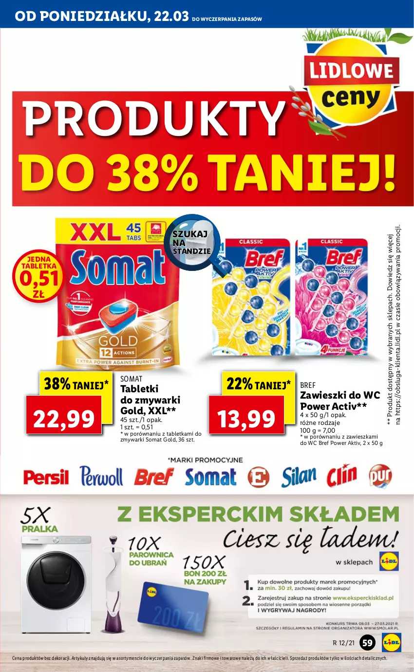 Gazetka promocyjna Lidl - Wielkanoc - ważna 22.03 do 24.03.2021 - strona 59 - produkty: Bref, Por, Somat, Somat gold, Tablet, Tabletki do zmywarki, Zawieszki, Zmywarki