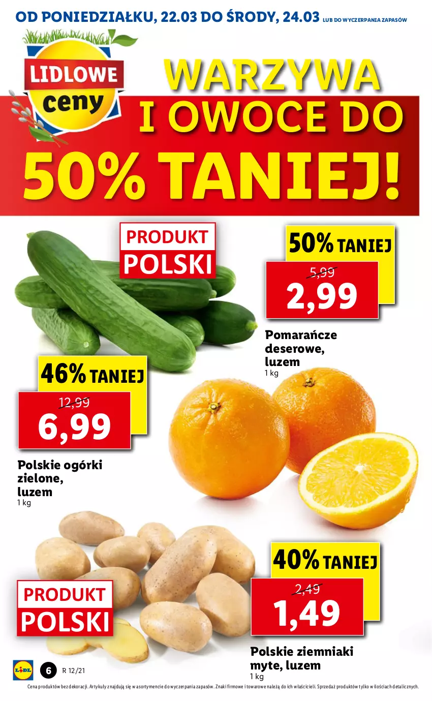 Gazetka promocyjna Lidl - Wielkanoc - ważna 22.03 do 24.03.2021 - strona 6 - produkty: Deser, Owoce, Pomarańcze, Ser, Warzywa, Warzywa i owoce, Ziemniaki