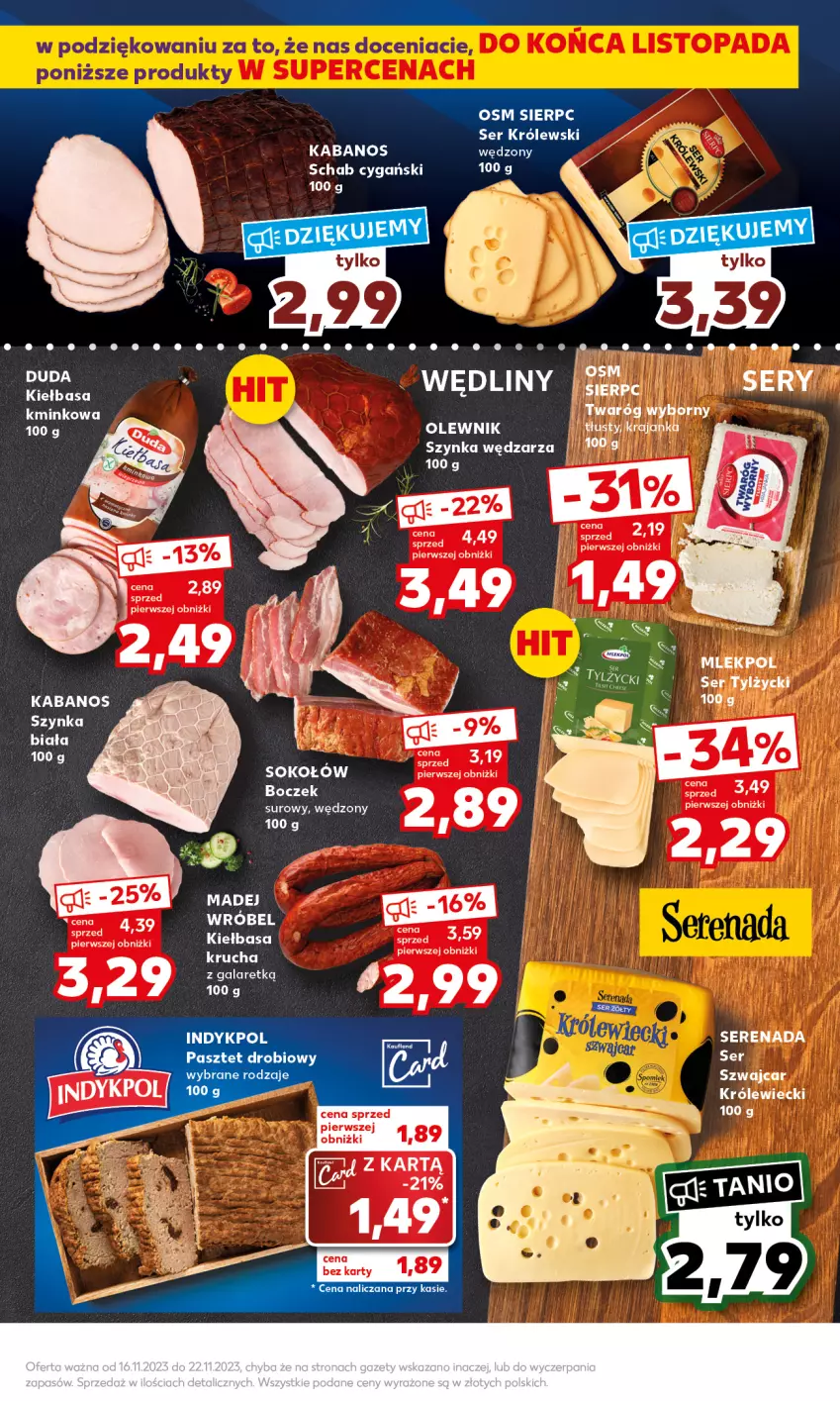 Gazetka promocyjna Kaufland - Mocny Start - ważna 20.11 do 22.11.2023 - strona 21 - produkty: Boczek, Kabanos, Kiełbasa, LG, Olewnik, Ser, Sok, Sokołów, Szynka, Twaróg