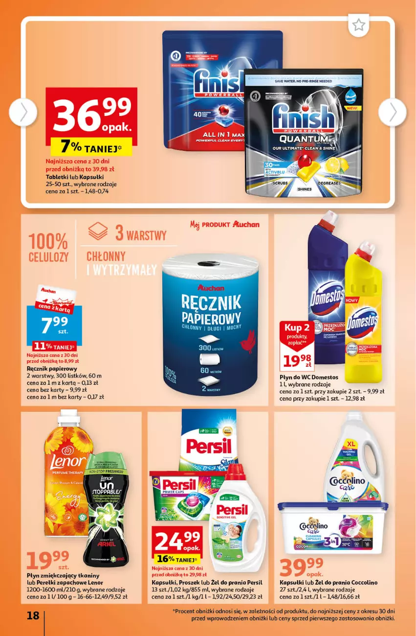 Gazetka promocyjna Auchan - Gazetka Cyfrowa Wyprawka Szkolna Hipermarket Auchan - ważna 17.08 do 23.08.2023 - strona 18 - produkty: Coccolino, Domestos, Lenor, Papier, Perełki zapachowe, Persil, Płyn do wc, Ręcznik, Tablet