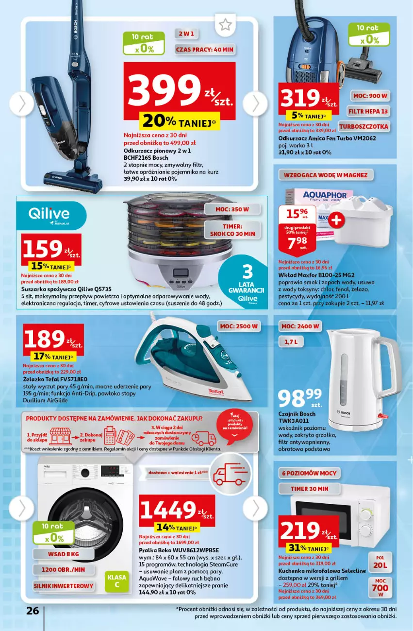 Gazetka promocyjna Auchan - Gazetka Cyfrowa Wyprawka Szkolna Hipermarket Auchan - ważna 17.08 do 23.08.2023 - strona 26 - produkty: Amica, Aquaphor, Beko, Bosch, Clin, Czajnik, Fa, Gra, Grill, Grzałka, Kosz, Kuchenka mikrofalowa, Magnez, Odkurzacz, Orka, Pojemnik, Por, Pralka, Suszarka, Szczotka, Tefal, Top