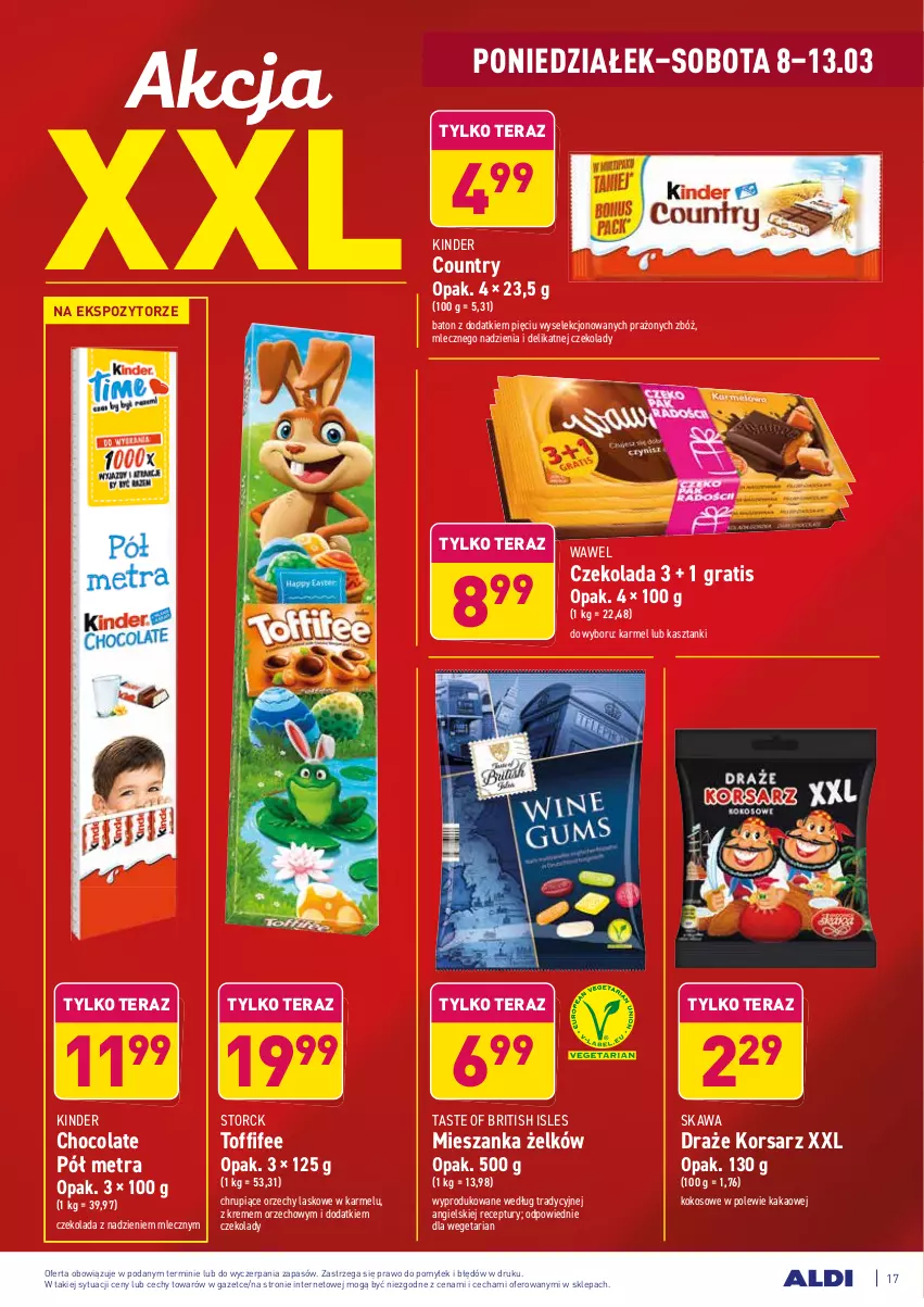 Gazetka promocyjna Aldi - ALE! CENA w ALDI - ważna 08.03 do 20.03.2021 - strona 17 - produkty: Baton, Brit, Czekolada, Gra, Kakao, Kawa, Kinder, Kokos, Tera, Toffifee, Wawel