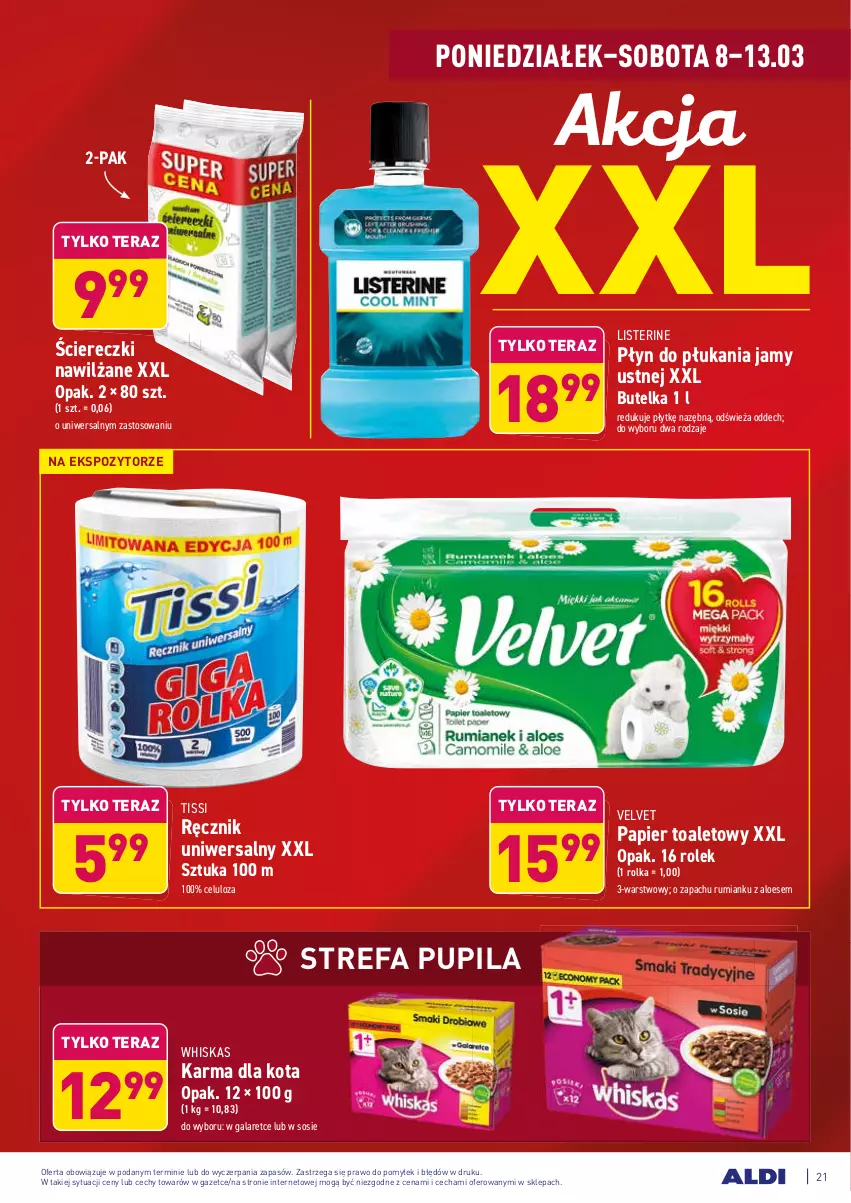 Gazetka promocyjna Aldi - ALE! CENA w ALDI - ważna 08.03 do 20.03.2021 - strona 21 - produkty: Fa, Gala, Listerine, Papier, Papier toaletowy, Płyn do płukania, Płyn do płukania jamy ustnej, Ręcznik, Rum, Sos, Tera, Velvet, Whiskas