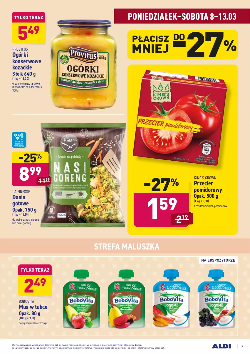 Gazetka promocyjna Aldi - ALE! CENA w ALDI - ważna 08.03 do 20.03.2021 - strona 9 - produkty: BoboVita, Dania gotowe, Fa, King’s Crown, Mus, Ogórki konserwowe, Ser, Tera