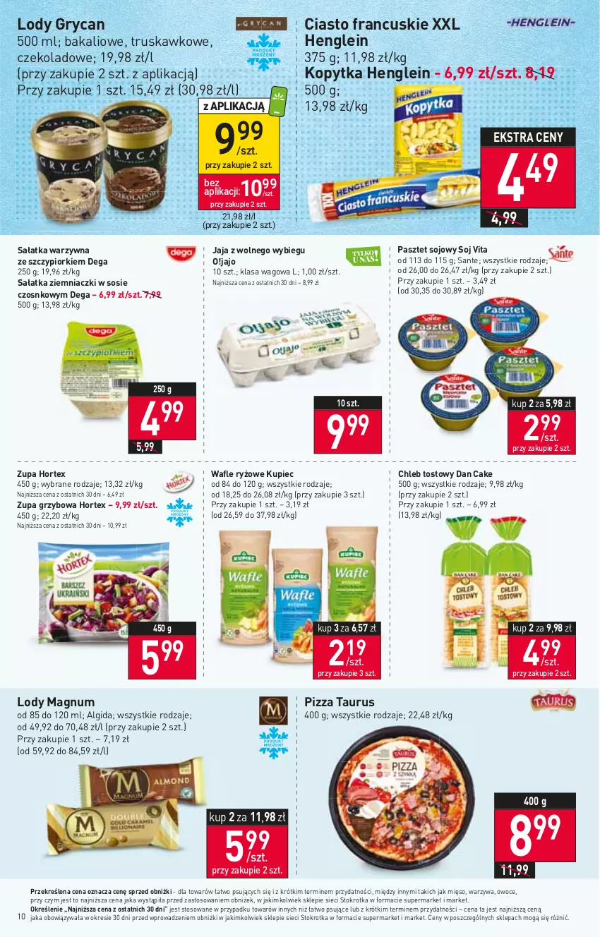 Gazetka promocyjna Stokrotka - Supermarket - ważna 13.07 do 19.07.2023 - strona 11 - produkty: Algida, Chleb, Chleb tostowy, Ciasto francuskie, Dan Cake, Dega, Gry, Hortex, Jaja, Jaja z wolnego wybiegu, Kopytka, Kupiec, LG, Lody, Mięso, Owoce, Pasztet, Piec, Pizza, Ryż, Sałat, Sałatka, Sałatka warzywna, Sante, Sos, Wafle, Warzywa, Zupa