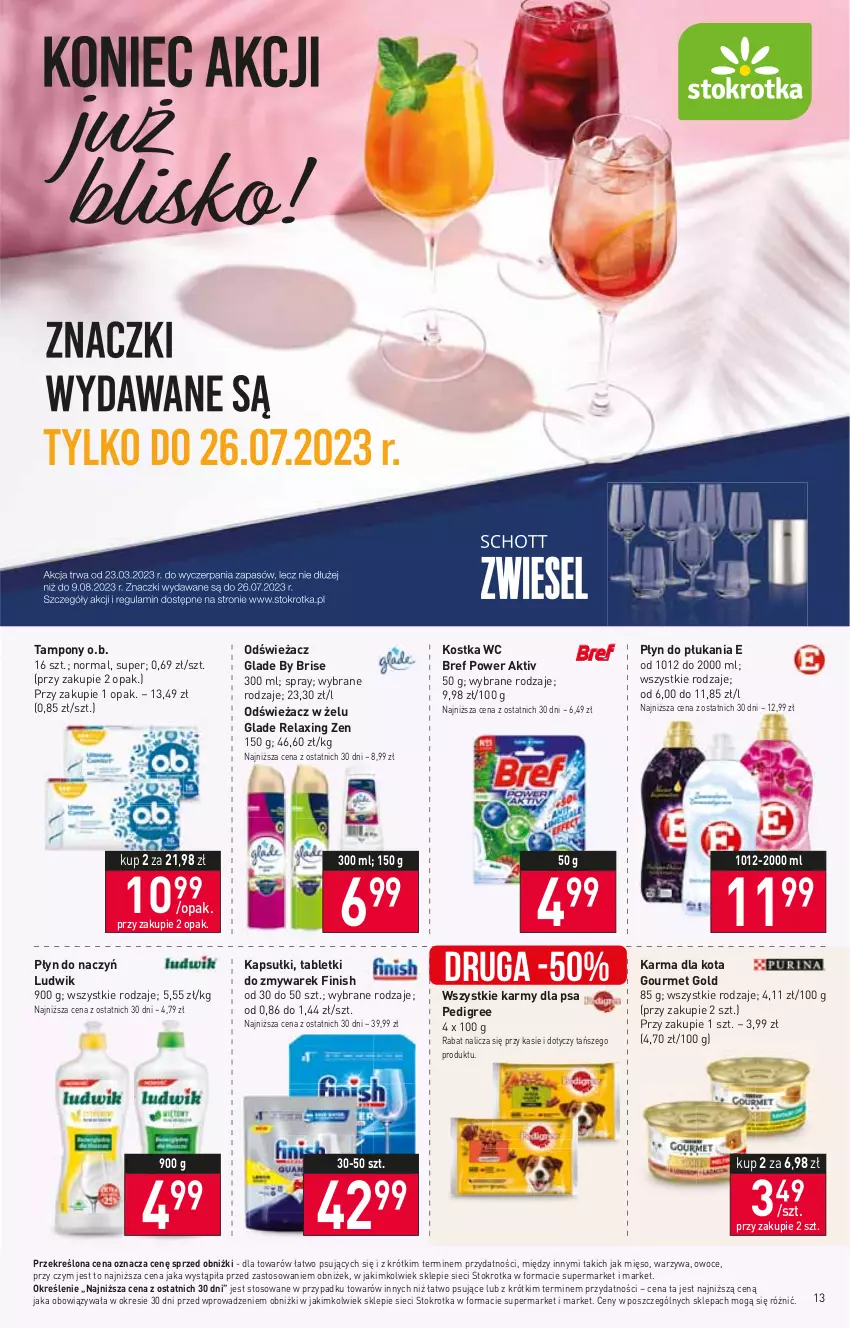 Gazetka promocyjna Stokrotka - Supermarket - ważna 13.07 do 19.07.2023 - strona 14 - produkty: Bref, Finish, Gourmet Gold, Ludwik, Mięso, O.B., Owoce, Pedigree, Płyn do płukania, Tablet, Tampony, Warzywa