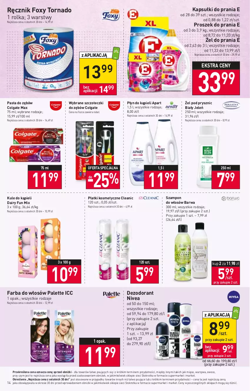 Gazetka promocyjna Stokrotka - Supermarket - ważna 13.07 do 19.07.2023 - strona 15 - produkty: Biały Jeleń, Cleanic, Colgate, Dezodorant, Fa, Farba do włosów, Foxy, Kapsułki do prania, LG, Mięso, Nivea, Owoce, Palette, Pasta do zębów, Płatki kosmetyczne, Płyn do kąpieli, Proszek do prania, Ręcznik, Szampon, Warzywa