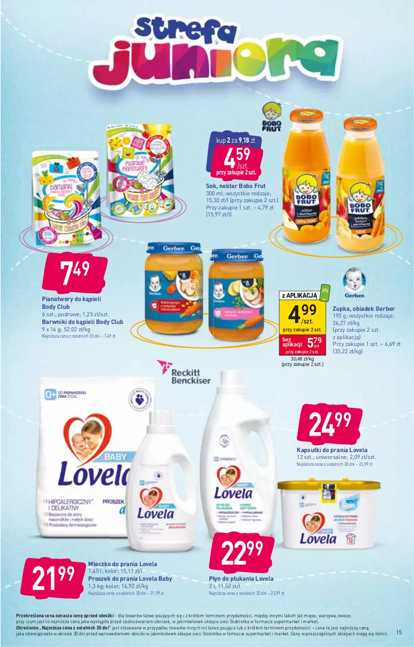 Gazetka promocyjna Stokrotka - Supermarket - ważna 13.07 do 19.07.2023 - strona 16 - produkty: Body, Gerber, Kapsułki do prania, Lovela, Mięso, Mleczko, Mleczko do prania, Nektar, Owoce, Płyn do płukania, Proszek do prania, Sok, Warzywa