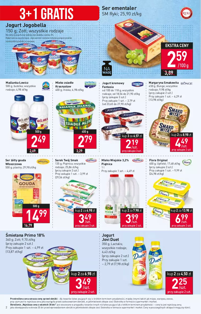 Gazetka promocyjna Stokrotka - Supermarket - ważna 13.07 do 19.07.2023 - strona 8 - produkty: Bell, Bella, Ementaler, Fa, Fanta, Flora, Gin, Gouda, Gra, Jogobella, Jogurt, Margaryna, Maślanka, Mięso, Miska, Mleko, Mleko zsiadłe, Owoce, Piątnica, Por, Ser, Serek, Smakowita, Twój Smak, Warzywa, Zott