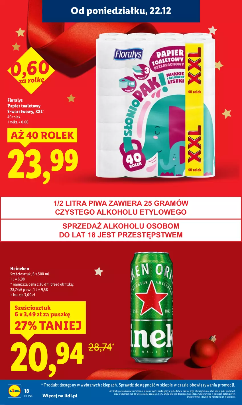 Gazetka promocyjna Lidl - GAZETKA - ważna 22.12 do 23.12.2025 - strona 18 - produkty: Flora, Gra, Heineken, Papier, Papier toaletowy, Piwa