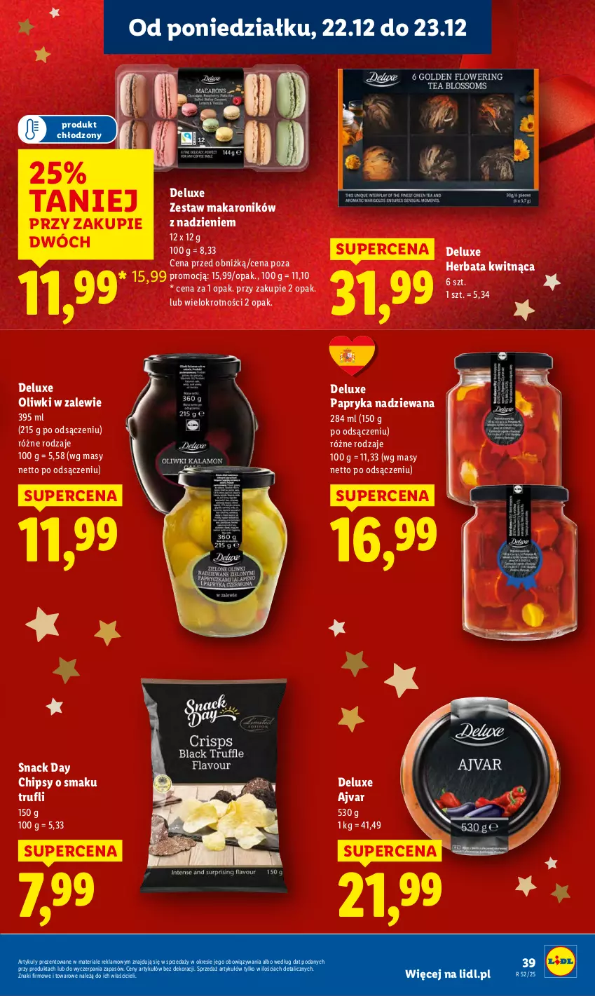 Gazetka promocyjna Lidl - GAZETKA - ważna 22.12 do 23.12.2025 - strona 41 - produkty: Chipsy, Herbata, Makaron, Oliwki, Papryka