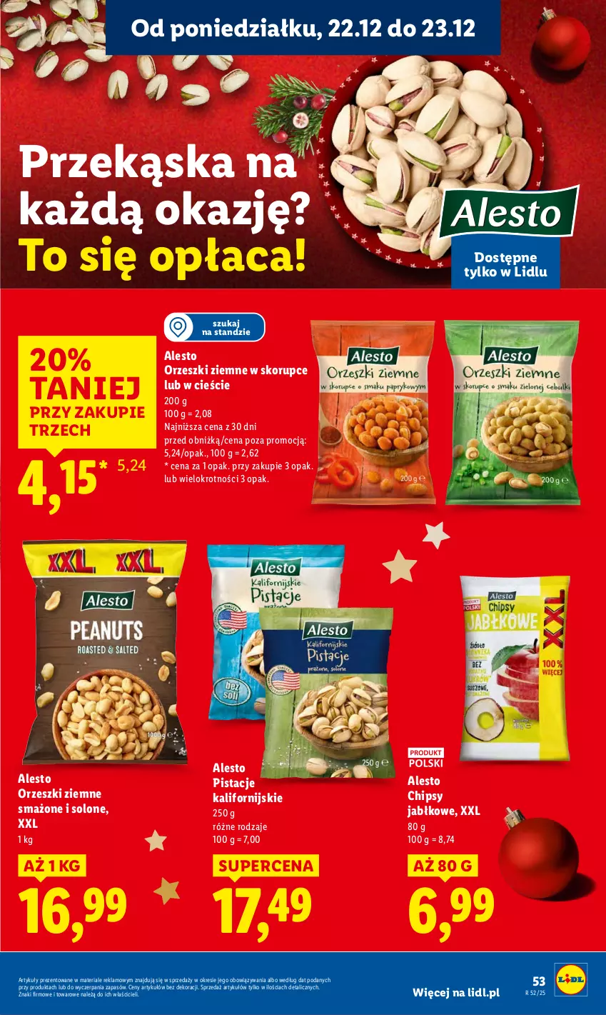 Gazetka promocyjna Lidl - GAZETKA - ważna 22.12 do 23.12.2025 - strona 55 - produkty: Chipsy, Orzeszki, Orzeszki ziemne, Pistacje