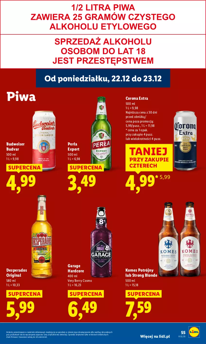 Gazetka promocyjna Lidl - GAZETKA - ważna 22.12 do 23.12.2025 - strona 57 - produkty: Corona Extra, Desperados, Gin, Perła, Piwa, Por, Ser