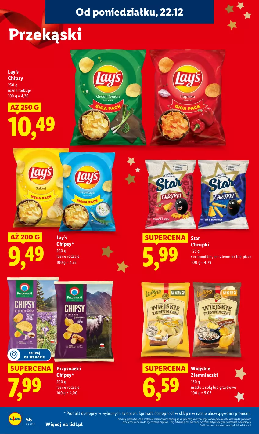 Gazetka promocyjna Lidl - GAZETKA - ważna 22.12 do 23.12.2025 - strona 58 - produkty: Chipsy, Chrupki, Lay’s, Masło, Pizza, Przysnacki, Ser