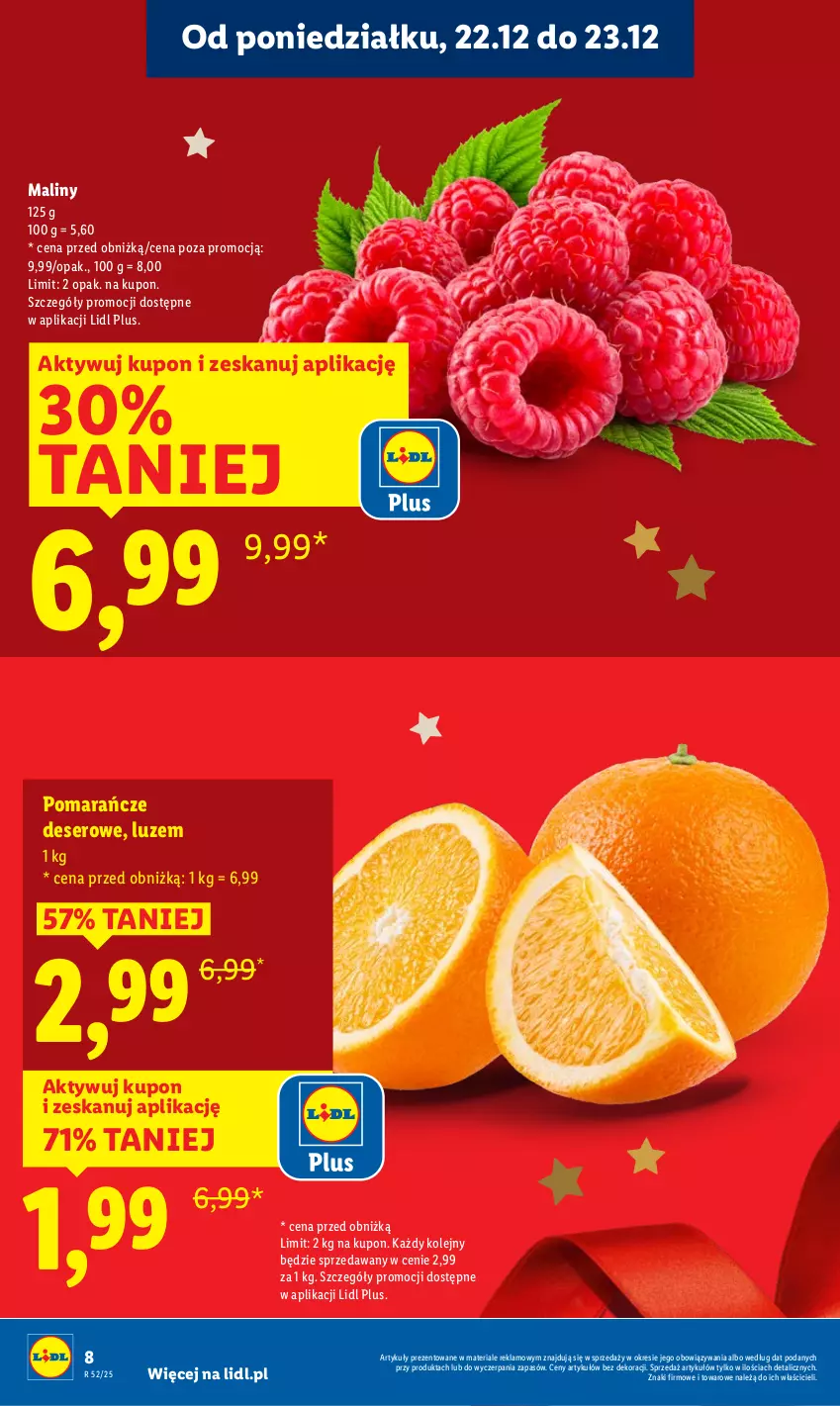 Gazetka promocyjna Lidl - GAZETKA - ważna 22.12 do 23.12.2025 - strona 8 - produkty: Deser, Maliny, Olej, Pomarańcze, Ser