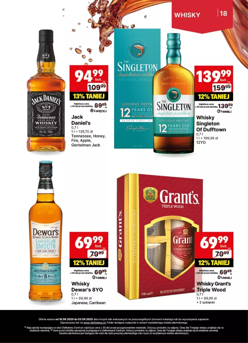 Gazetka promocyjna Delikatesy Centrum - Delibarek DC34-DC35 - ważna 18.08 do 03.09.2025 - strona 18 - produkty: Finish, Gra, Grant's, Lanki, Mus, Rum, Whisky