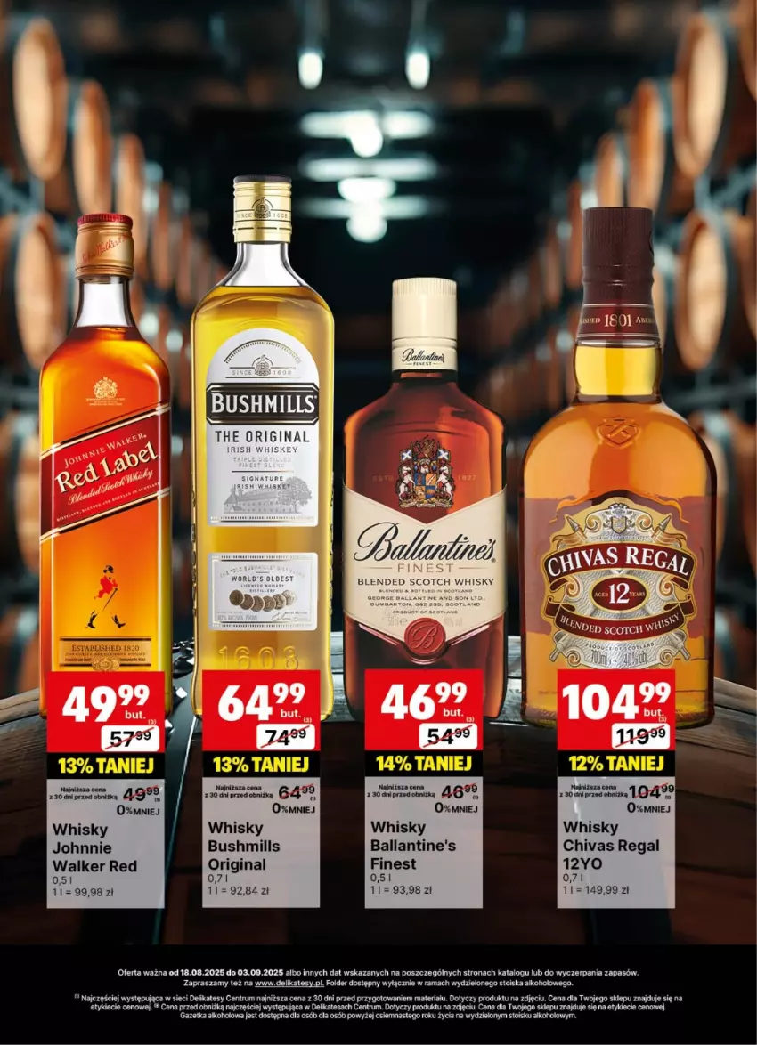 Gazetka promocyjna Delikatesy Centrum - Delibarek DC34-DC35 - ważna 18.08 do 03.09.2025 - strona 19 - produkty: Ballantine's, Bushmills, Gin, Johnnie Walker, Rama, Rum, Whisky