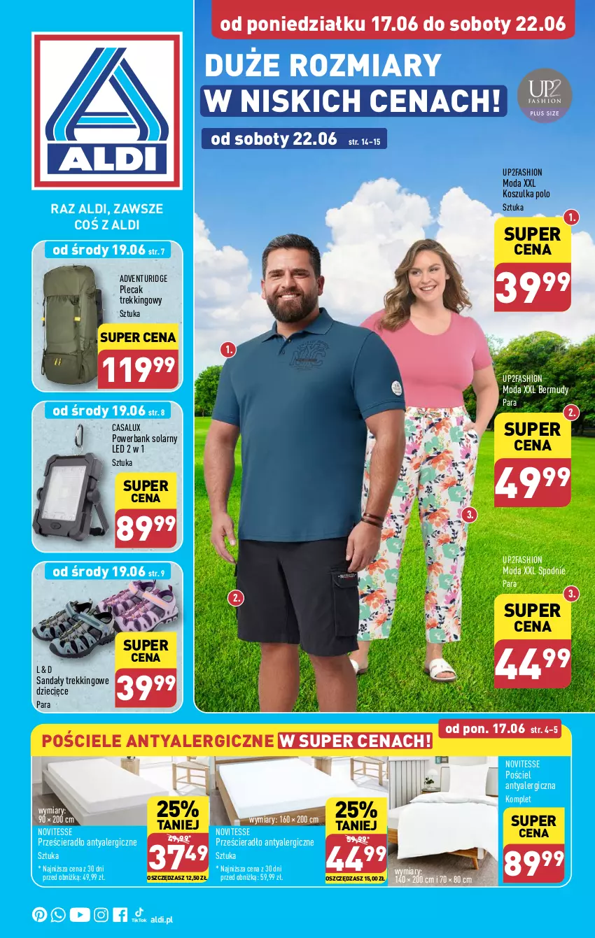 Gazetka promocyjna Aldi - Artykuły przemysłowe i tekstylia - ważna 17.06 do 22.06.2024 - strona 1 - produkty: Bermudy, Dzieci, Fa, Kosz, Koszulka, Moda, Plecak, Pościel, Powerbank, Prześcieradło, Sandał, Spodnie