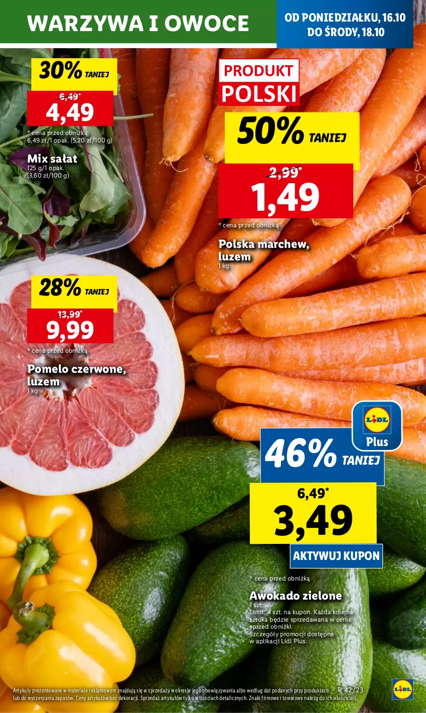 Gazetka promocyjna Lidl - GAZETKA - ważna 16.10 do 18.10.2023 - strona 17 - produkty: Olej, Owoce, Pomelo, Sałat, Warzywa, Warzywa i owoce