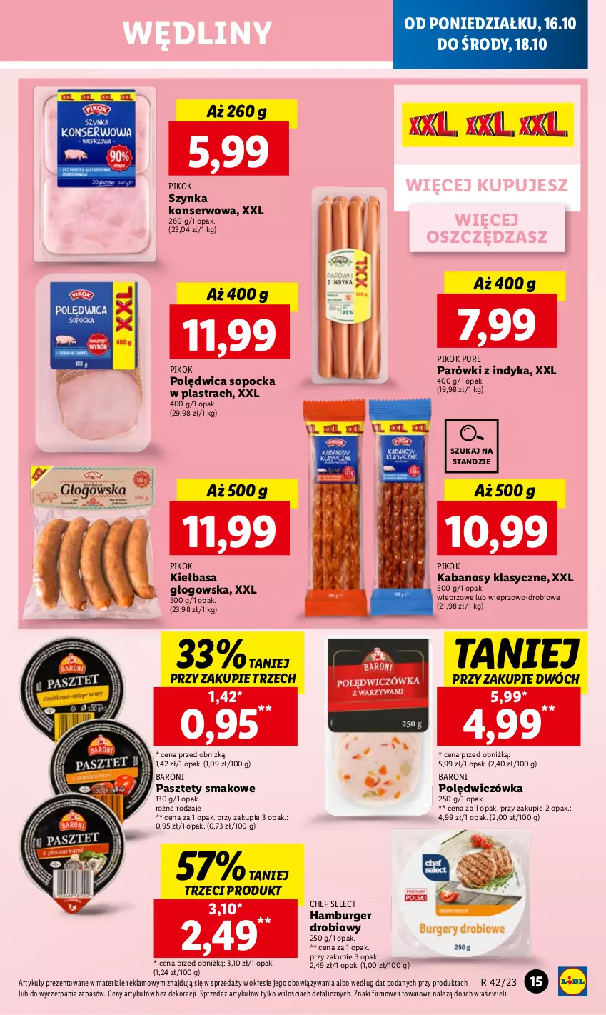 Gazetka promocyjna Lidl - GAZETKA - ważna 16.10 do 18.10.2023 - strona 23 - produkty: Burger, Hamburger, Kabanos, Kiełbasa, Kiełbasa głogowska, Parówki, Parówki z indyka, Pasztet, PIKOK, Polędwica, Pur, Ser, Szynka, Szynka konserwowa