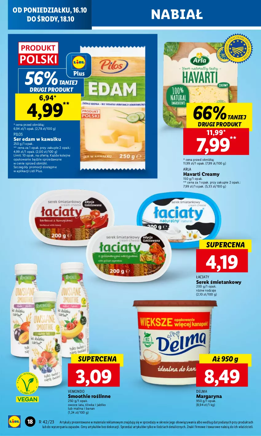 Gazetka promocyjna Lidl - GAZETKA - ważna 16.10 do 18.10.2023 - strona 26 - produkty: Delma, Edam, Havarti, Kawa, Margaryna, Olej, Owoce, Pilos, Ser, Serek, Smoothie