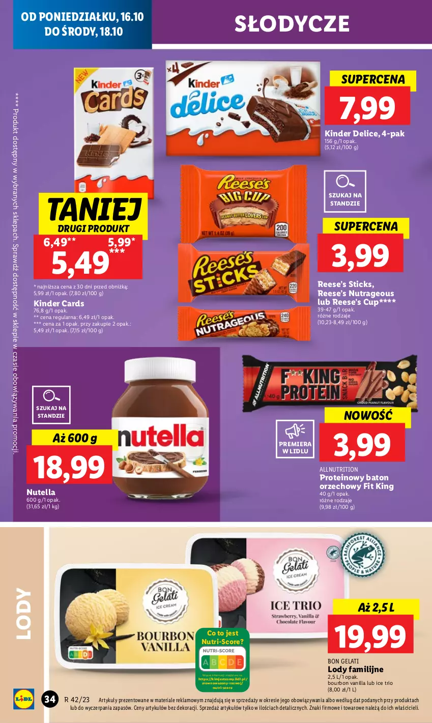 Gazetka promocyjna Lidl - GAZETKA - ważna 16.10 do 18.10.2023 - strona 42 - produkty: Baton, Bourbon, Fa, Kinder, Lody, Nutella, Wazon