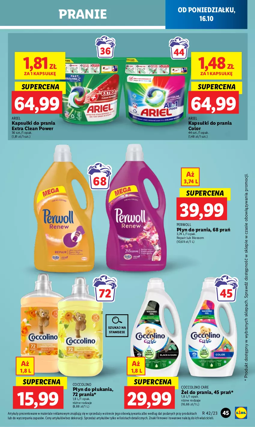 Gazetka promocyjna Lidl - GAZETKA - ważna 16.10 do 18.10.2023 - strona 55 - produkty: Ariel, Coccolino, Kapsułki do prania, Perwoll, Płyn do płukania, Płyn do prania