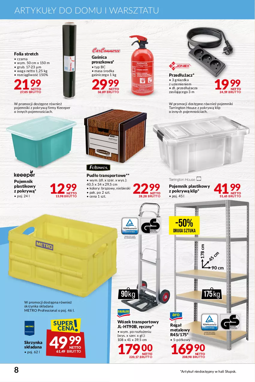 Gazetka promocyjna Makro - Najlepsze oferty - oferta z alkoholem - ważna 09.01 do 05.02.2024 - strona 8 - produkty: Gaśnica, Metro, Pojemnik, Pojemnik plastikowy, Por, Regał, Regał metalowy, Sport, Tran, Waga, Wózek, Wózek transportowy