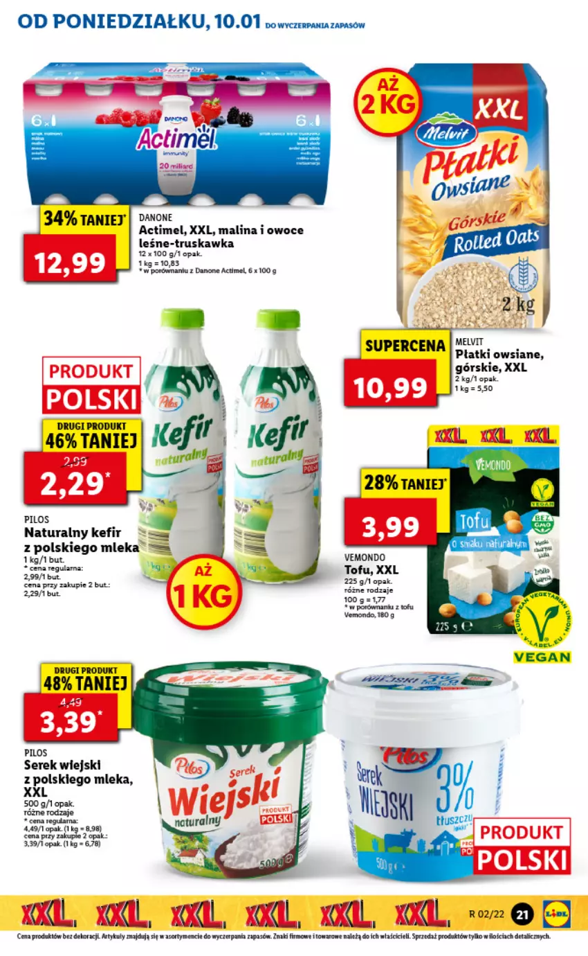 Gazetka promocyjna Lidl - GAZETKA - ważna 10.01 do 12.01.2022 - strona 21 - produkty: Actimel, Danone, Fa, Kefir, Owoce, Pilos, Płatki owsiane, Por, Ser, Serek, Serek wiejski, Tofu