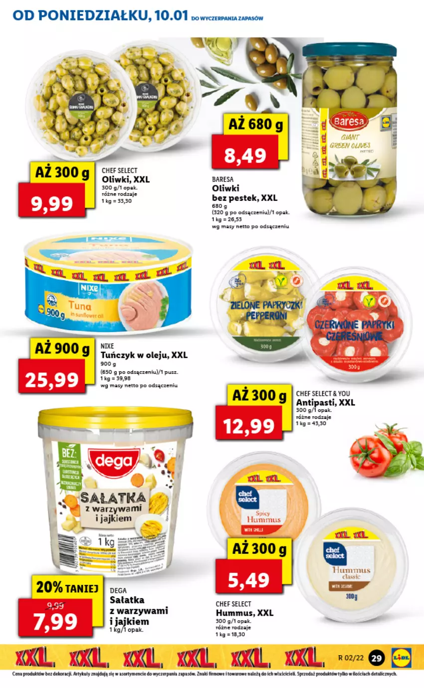 Gazetka promocyjna Lidl - GAZETKA - ważna 10.01 do 12.01.2022 - strona 29 - produkty: Fa, Hummus, Mus, Olej, Oliwki, Sałat, Sałatka, Stek, Tuńczyk, Warzywa