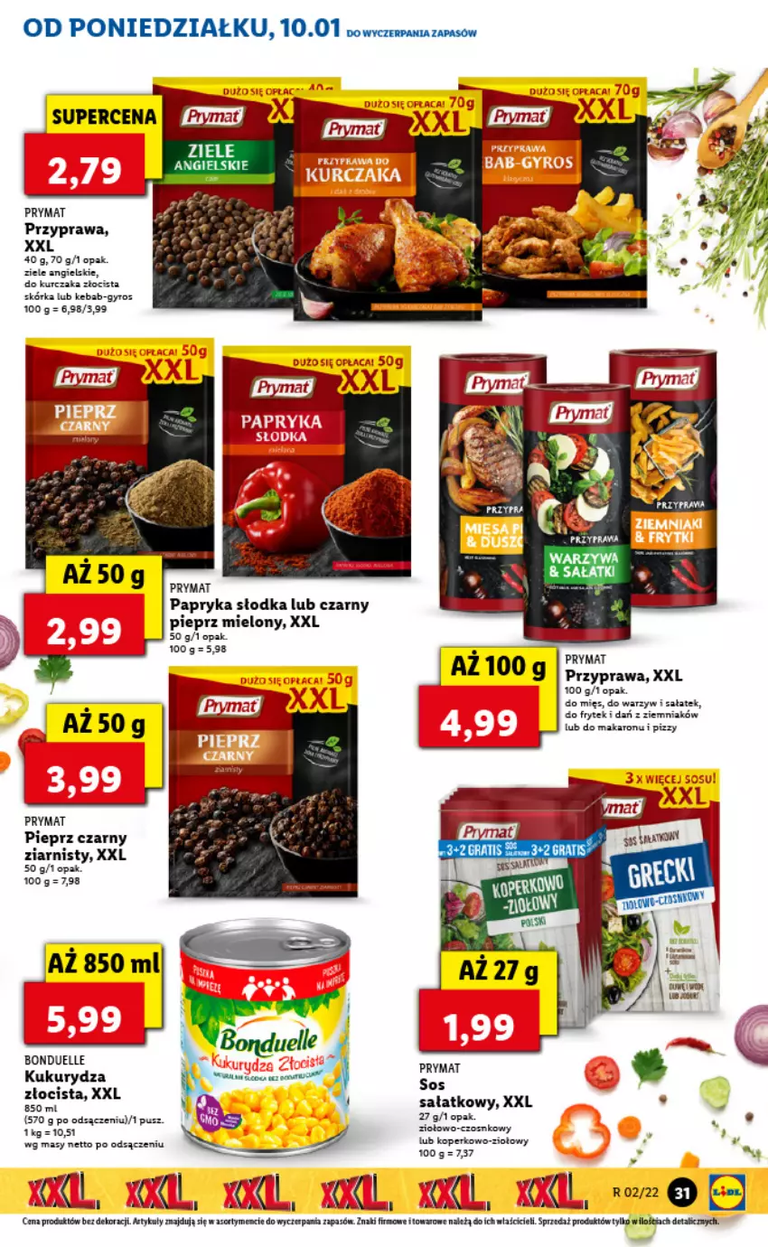 Gazetka promocyjna Lidl - GAZETKA - ważna 10.01 do 12.01.2022 - strona 31 - produkty: Bonduelle, Gyros, Kebab, Kukurydza, Kurczak, Makaron, Papryka, Papryka słodka, Pieprz, Prymat, Sałat, Warzywa, Ziele angielskie